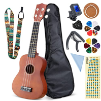 Olycism 21palcové sopránové ukulele pro děti a dospělé Ukulele Starter Kit s taškou na trsátka Klipová ladička Přídavné struny P