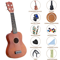 Olycism 21palcové sopránové ukulele pro děti a dospělé Ukulele Starter Kit s taškou na trsátka Klipová ladička Přídavné struny P