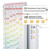 RK ROYAL KLUDGE RK84-DE 75% Herní klávesnice, 85 kláves, kompaktní TKL klávesnice, Bluetooth mechanická klávesnice, červené spín