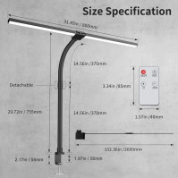 Jeebel stolní lampa LED s dimenzí 24 W a délkou 80 cm, s dvojitou hlavou, stolní lampa s úchytu a dálkovým ovládáním