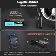 Elektrická bezdrátová vzduchová pumpa [6000 mAh baterie a 12V DC] 150PSI, vzduchový kompresor na huštění pneumatik Přenosný s LE