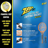 ZAP IT! bug zapper - dobíjecí hubič komárů, much a komárů - netopýr bug zapper - 4 000 V - USB nabíjení, super jasné LED světlo 