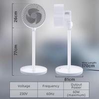 Jednoduchý stojanový ventilátor Deluxe, 50W mobilní stojanový ventilátor s oscilací 60°, 3 rychlosti/3 režimy/15 hodin, pro domá