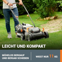 Akumulátorová sekačka WORX WG779E.1 40V (2 x 20V) - záběr sečení 34 cm - ideální pro zahrady do 460 m² - technologie IntelliCut