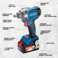 DongCheng akumulátorový rázový utahovák 18V, bezkartáčový rotační rázový utahovák, 488N.m, 1/2palcový čtvercový klíč