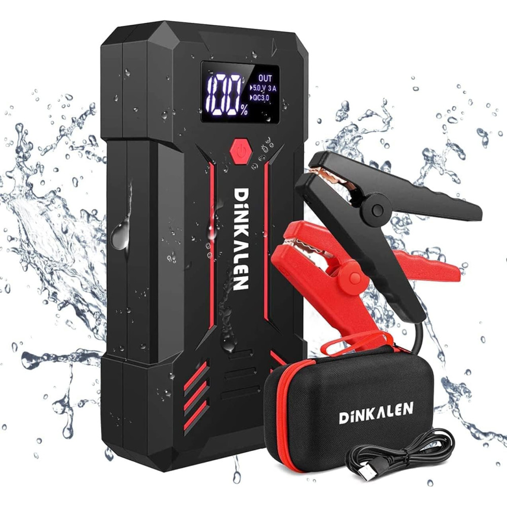 DINKALEN 3000A Jump Starter do auta, černý, 23800mAh 12V bateriový Jump Starter s LED světlem (pro všechna vozidla s benzínovým