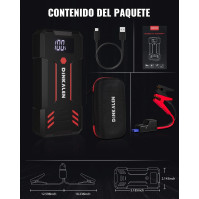 DINKALEN 3000A Jump Starter do auta, černý, 23800mAh 12V bateriový Jump Starter s LED světlem (pro všechna vozidla s benzínovým