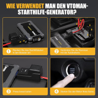 VTOMAN V1500 1500A jump starter power bank - 12V posilovač autobaterie, přenosný startér do auta s inteligentním startov