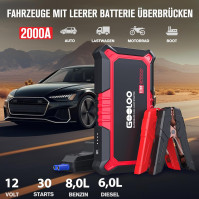 GOOLOO GP2000 Přenosný Startér Power Bank pro Auto, 2000 A Tip Startér, Supersafe 12 V Bateriový Booster pro startování