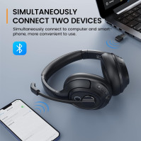 EKSA H6 Bluetooth headset s mikrofonem a USB donglem [až 55 hodin a dosah 10 metrů] Bezdrátová PC sluchátka s mikrofonem