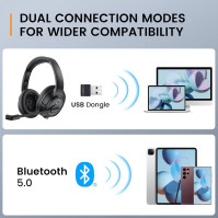 EKSA H6 Bluetooth headset s mikrofonem a USB donglem [až 55 hodin a dosah 10 metrů] Bezdrátová PC sluchátka s mikrofonem