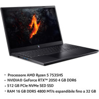 Herní notebook Acer Nitro V 15 ANV15-41-R51W, procesor AMD Ryzen 5 7535HS, 16 GB DDR5 Ram, 512 GB SSD, 15,6