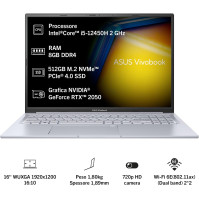 ASUS Vivobook 16X K3605ZF, 16" Anti-Glare, Intel i5-12450H, RAM 8GB, 512GB SSD PCIE, NVIDIA GeForce RTX 2050 4GB