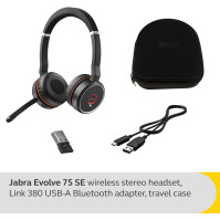 Jabra Evolve 75 SE Bezdrátová stereo sluchátka - Bluetooth sluchátka s mikrofonem s potlačením hluku a aktivním potlačen