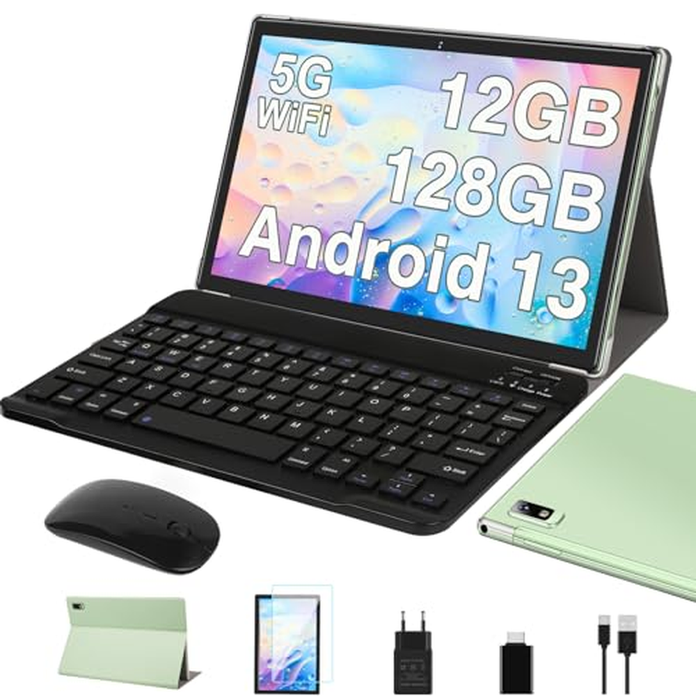 Oangcc Tablet 10 palců s operačním systémem Android 13 OS, tablety s 5G WiFi, 12 GB+128 GB (TF 512 GB/1 TB), Octa-Core, procesor