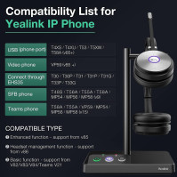 Yealink WH62 Entry Level, Plug & Play Monaural DECT Bezdrátová sluchátka s technologií Yealink Acoustic Shield & 2 x Mic