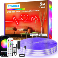 TENDIST 5M RGB neonový LED pás venkovní použití, IP68 vodotěsný WiFi flexibilní neonový proužek kompatibilní s Alexou