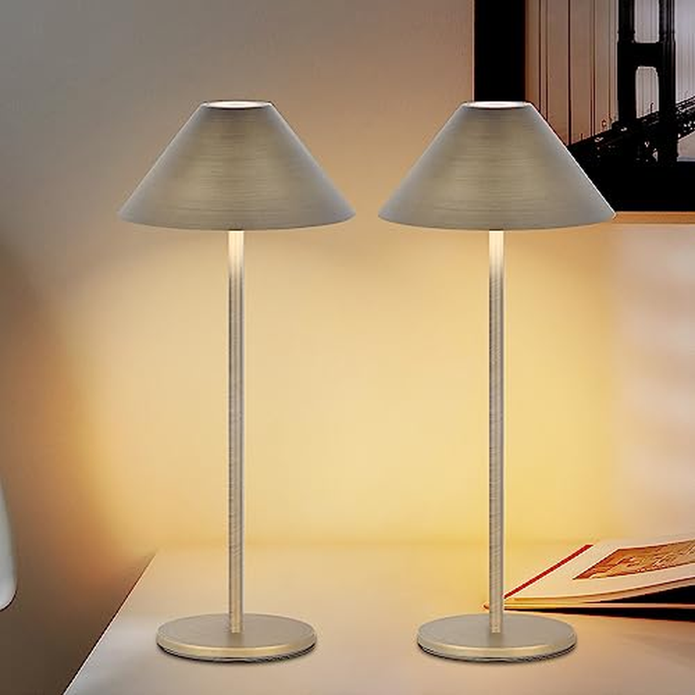 2 Pack dobíjecí bezdrátová stolní lampa, odolná proti vodě IP54, bezkrokově nastavitelná jasnost 1-100, 240LM dimovatelná bater