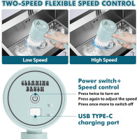 Elektrický čisticí kartáč, ruční spin scrubber s výkonným motorem a 3 kartáči, 360° ruční kartáč na čištění sprch, koupelen, kuc