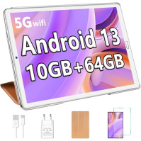 YESTEL Tablet 10" Android 13 s 10 GB RAM + 64 GB ROM (1 TB rozšiřitelný), 5G Wi-Fi, 8jádrový procesor, GPS, 8jádrový pro