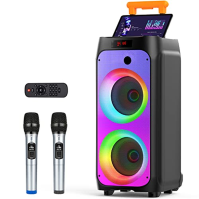 JYX Karaoke reproduktor s 2 bezdrátovými mikrofony, kompletní přenosný karaoke s DJ světly, profesionální Bluetooth Sono pro več