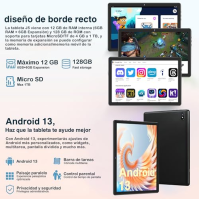 JUSYEA Tablet 10 Zoll Android 13 PC | WiFi 5G + 12GB RAM + 128GB ROM 1TB TF | 8 CPU Octa-Core | WiFi + BT 5.0 + baterie 8000mAh