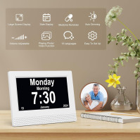 SENXINGYAN digitální kalendářový budík, 7" HD velký displej, nové různé režimy hodin s automatickým stmíváním
