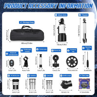 LALATOK Teleskop pro děti, dospělé začátečníky, F40070 (16X-120X) Teleskopický dalekohled s nastavitelným stativem