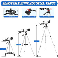 LALATOK Teleskop pro děti, dospělé začátečníky, F40070 (16X-120X) Teleskopický dalekohled s nastavitelným stativem