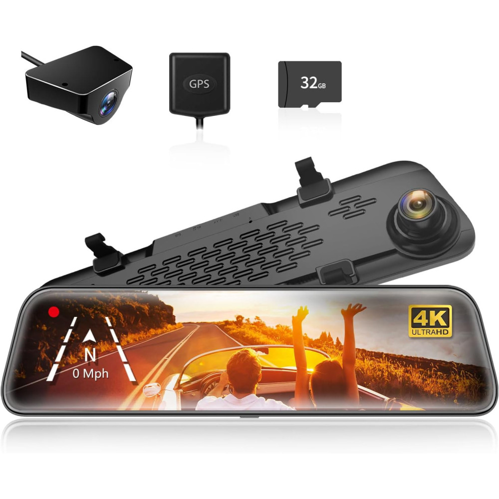 WOLFBOX G840S 12" 4K Mirror Dash Cam Autokamera, 2160P Full HD Smart zpětné zrcátko pro osobní a nákladní automobily