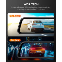 WOLFBOX G840S 12" 4K Mirror Dash Cam Autokamera, 2160P Full HD Smart zpětné zrcátko pro osobní a nákladní automobily