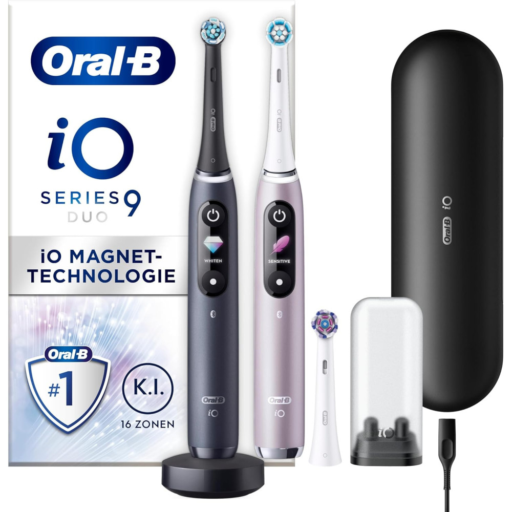 Oral-B iO Series 9 Elektrický zubní kartáček, dvoupákový balíček a 3 náhradní kartáče, 7 režimů čištění, barevný displej