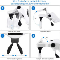 Lupa s osvětlením Profesionální brýle pro modeláře - 5 výměnných čoček 1.0X, 1.5X, 2.0X, 2.5X, 3.5X