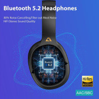 YMOO Bluetooth 5.2 sluchátka s potlačením hluku pro letadlo, 75 hodin přehrávání skládacích bezdrátových sluchátek