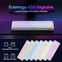 TECURS KB510 Bezdrátová mechanická herní klávesnice PC RGB TKL AZERTY 65 Herní klávesnice Bluetooth / 2.4G / Type-C s podsvíc.