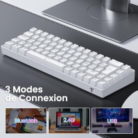 TECURS KB510 Bezdrátová mechanická herní klávesnice PC RGB TKL AZERTY 65 Herní klávesnice Bluetooth / 2.4G / Type-C s podsvíc.