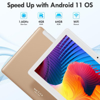 OVZIOCO Tablet 10 palců s Androidem 11, WiFi tablet s 4 GB RAM + 64 GB ROM (rozšiřitelných na 256 GB), Bluetooth, 2.5D