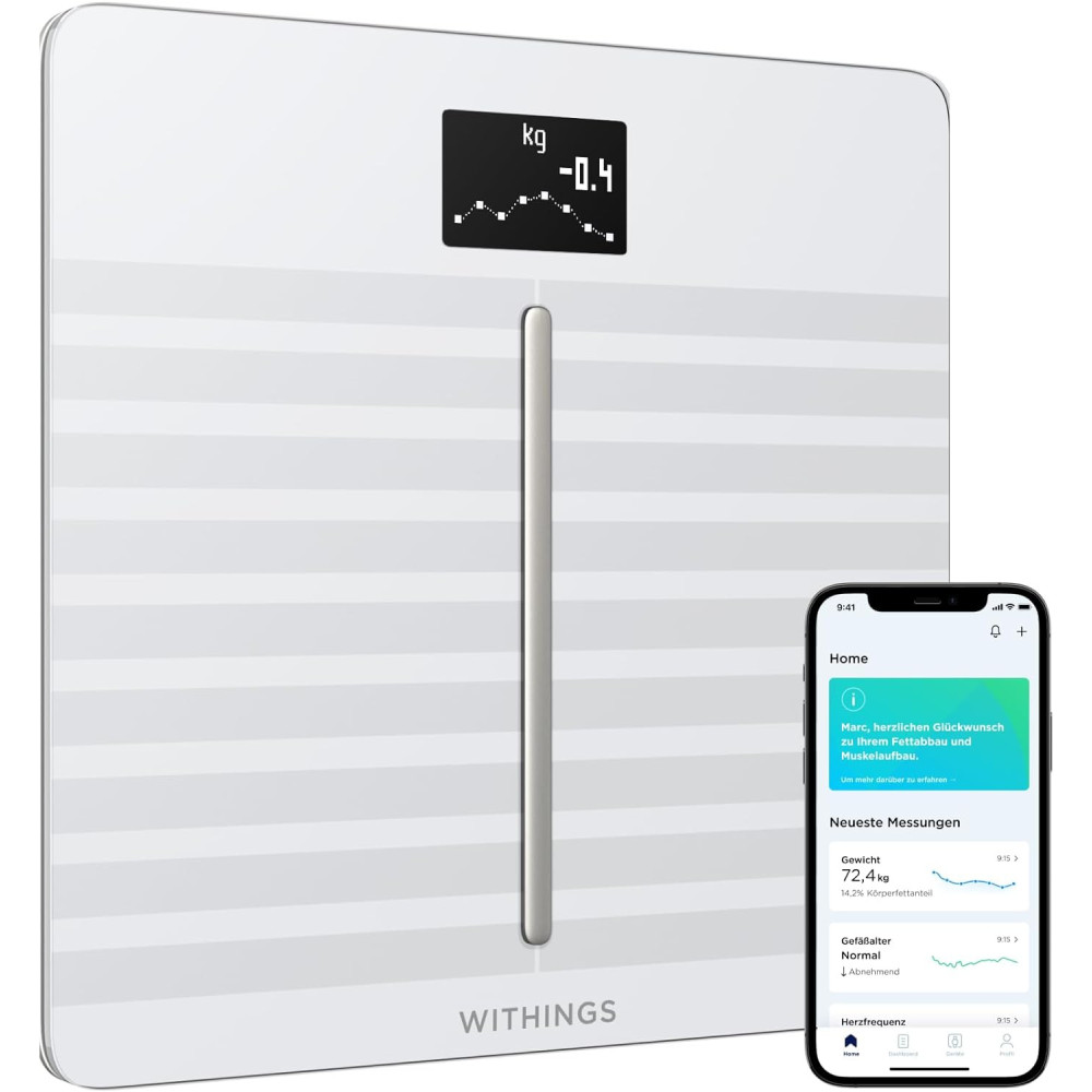 Withings Body Cardio- Wi-Fi Chytrá Váha s měřením tělesného složení a srdečního rytmu, bílá