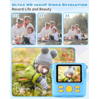 Fotoaparát s okamžitým tiskem, dětský digitální fotoaparát 1080P s HD záznamem fotografií a videa s 32G SD kartou, 3 role fotopa