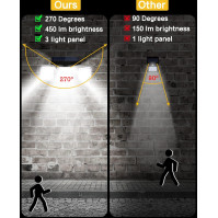 138 LED solární světla pro venkovní použití, bezpečnostní světlo se snímačem pohybu a širokým úhlem 270°, 3 modely osvětlení, vo