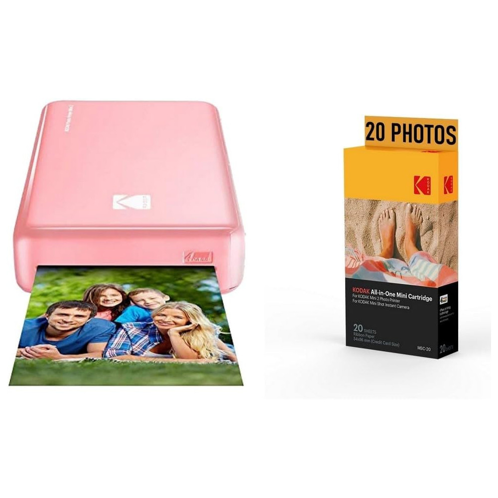 KODAK Photo Printer PM220 a MSC20 Cartridge Pack - fotografie 5,4 * 8,6 cm, WiFi, kompatibilní s iOS a Android - růžová