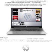 HP 255 G9, notebook, přenosný počítač, stříbrný, Amd 3050U A6, RAM 8 GB DDR4, SSD M2 256 GB, 15,6" FHD displej, Windows 11 Pro,