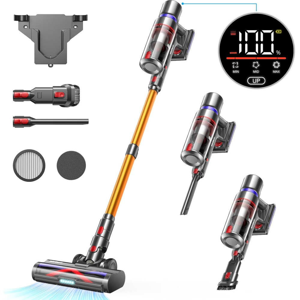 HOMPANY Cordless Vacuum Cleaner with Brush - Bezdrátový vysavač s kartáčem, výkon 500W/40KPA, doba provozu 60 minut, kapacita 1,