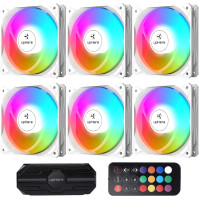 Ventilátor upHere PC 120mm s dálkovým ovládáním RGB LED vysoké výkonnosti pro počítačovou skříň, ultra tichý, 6ks