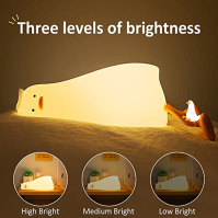 Attivolife Duck Night Light for Kids, Cute Animal Silicone Lamp Touch Control + Dimmable + Timer, USB Rechargeable LED Feeding N