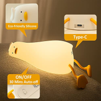 Attivolife Duck Night Light for Kids, Cute Animal Silicone Lamp Touch Control + Dimmable + Timer, USB Rechargeable LED Feeding N