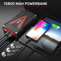 BuTure startovací powerbanka, 1500A špičkový proud 13800mAh přenosný startér do auta pro 6.0L benzínový a 5.0L naftový m