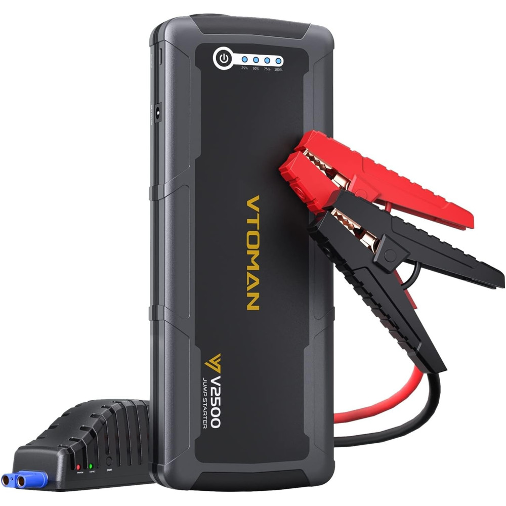 VTOMAN V2500 jump starter power bank 2500A - 12V startovací zdroj, přenosný posilovač autobaterie se startovacím kabelem