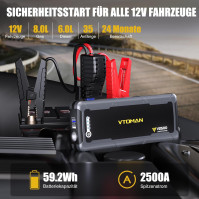 VTOMAN V2500 jump starter power bank 2500A - 12V startovací zdroj, přenosný posilovač autobaterie se startovacím kabelem