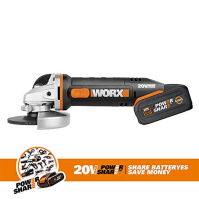 WORX 18V (20V MAX) akumulátorová úhlová bruska WX800.4, 4.0Ah, Powershare, 115mm, 2polohová přídavná rukojeť, beznástrojové nast